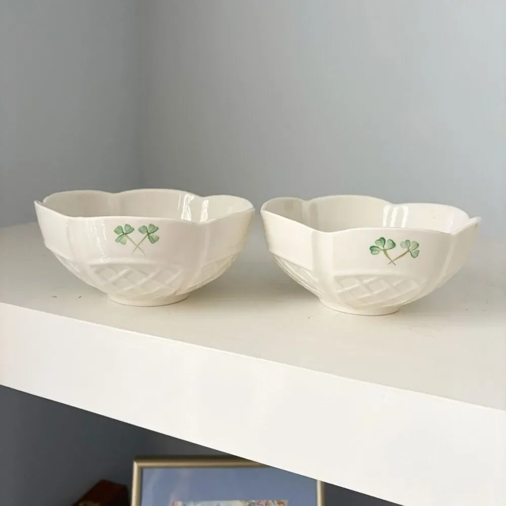 Belleek Ireland Porcelain Bowls set of 2 Shamrock Irish Dish 6